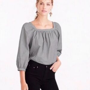 J. Crew Gingham Square Neck Puff Sleeve Blouse Black Size 4